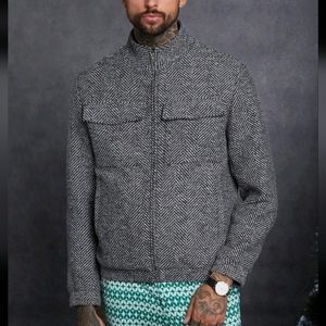 NEW! TEXTURED FABRIC TWILL knit JACKET size medium